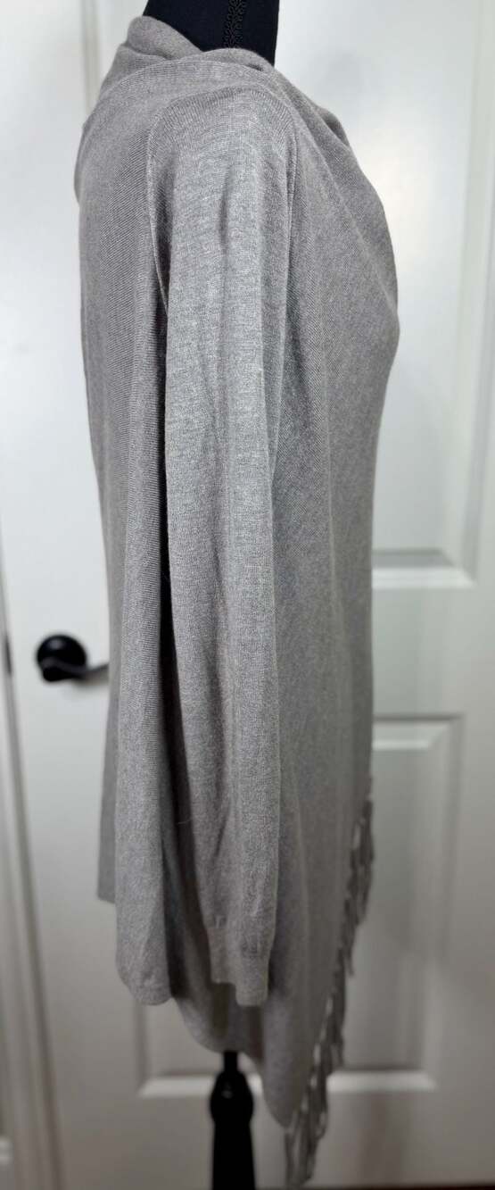 Lovestitch Gray Knit Fringed Asymmetric Cardigan/Wrap - Picture 6 of 9